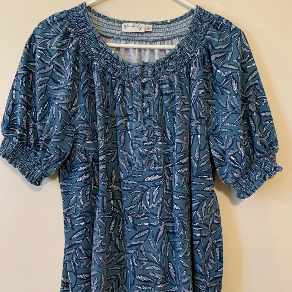 Wonderly Teal Leaf Pattern Blouse - Picture 1 of 7